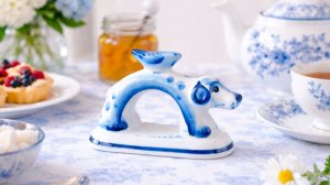 Салфетница "Пёс", гжельский фарфор