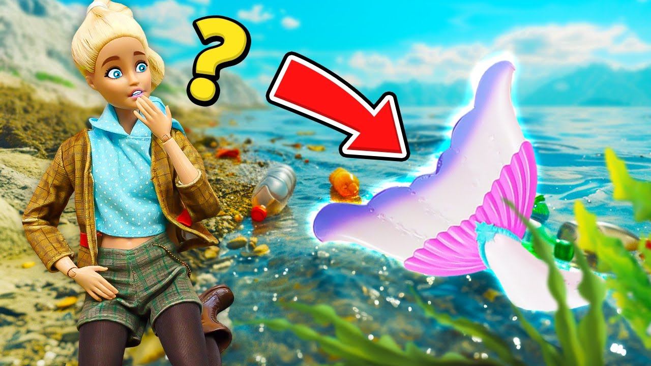 Барби и Кен помогают русалке очистить грязный пруд от мусора Добрые видео про игры с Барби смотреть онлайн