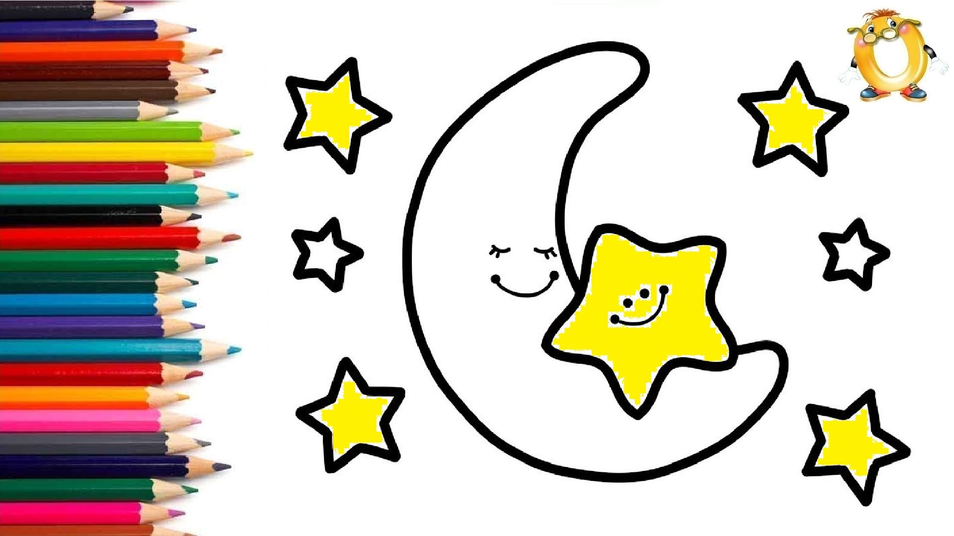 Мультик - раскраска для детей ЛУНА И ЗВЕЗДЫ. Учимся как рисовать НОЧНОЕ НЕБО И ЗВЕЗДЫ // ОБУЧАШКА ТВ смотреть онлайн