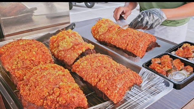 Хрустящая жареная свиная грудинка, приготовление тушеного говяжьего рубца смотреть онлайн