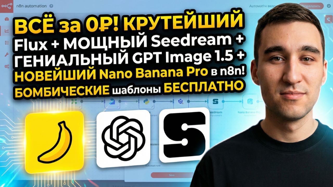 ВСЁ за 0! Flux   Seedream  GPT Image 1.5  НОВЕЙШИЙ Nano Banana Pro в n8n! шаблоны БЕСПЛАТНО