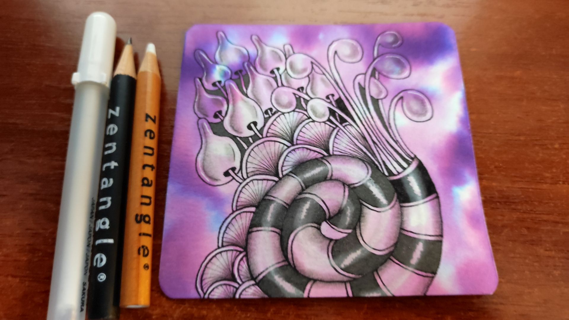 Зентангл Рисую ракушку танглов перьевой ручкой