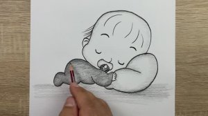 Как нарисовать милого спящего ребенка карандашом шаг за шагом