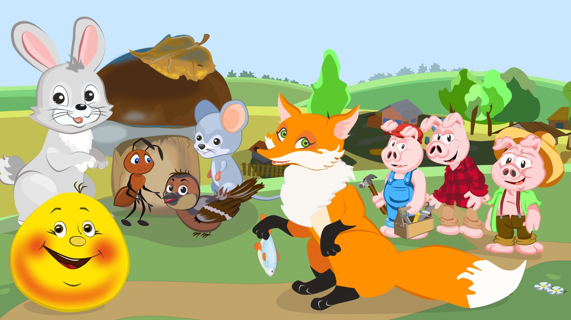 СБОРНИК РУССКИХ СКАЗОК. Колобок, Три Поросенка, Грибок-Теремок, Кот, Лиса и Петух, Лиса и Волк. смотреть онлайн