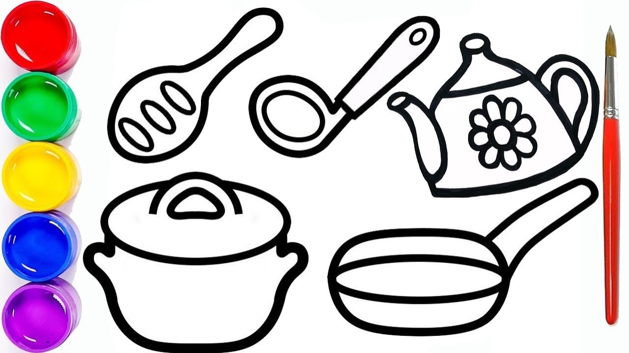 Мультик раскраска для детей и малышей. Новый сборник рисунков. Как нарисовать посуду смотреть онлайн