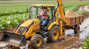 Мультики для детей. Обезьянка Нана, трактор и неожиданный ремонт дороги после сильного дождя.