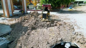 Start Opening New Project!!Bulldozer KOMAT_SU D20P pushing Soil into flooded & Trucks 5Ton.