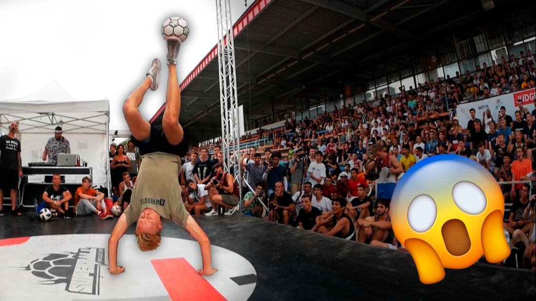 ФУТХАКЕР НА ЧЕМПИОНАТЕ МИРА ПО ФУТБОЛЬНОМУ ФРИСТАЙЛУ И ПАННЕ ТРЮКИ С МЯЧОМ звук смотреть онлайн