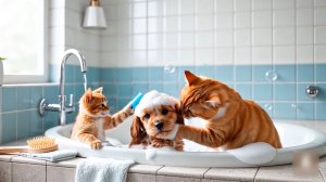 😹Мама кошечка со своим маленьким сыночком спасают и моют бедную собачку🔥