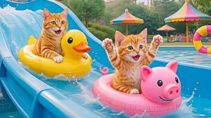 😹Мама кошечка со своим маленьким котёночком катаются в аквапарке и на аттракционах🔥