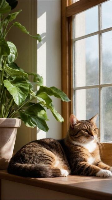 Кошка на подоконнике: уютный момент #кошка #домашние_животные #уют Кошка на подоконнике: уютный момент #кошка #домашние_животные #уют