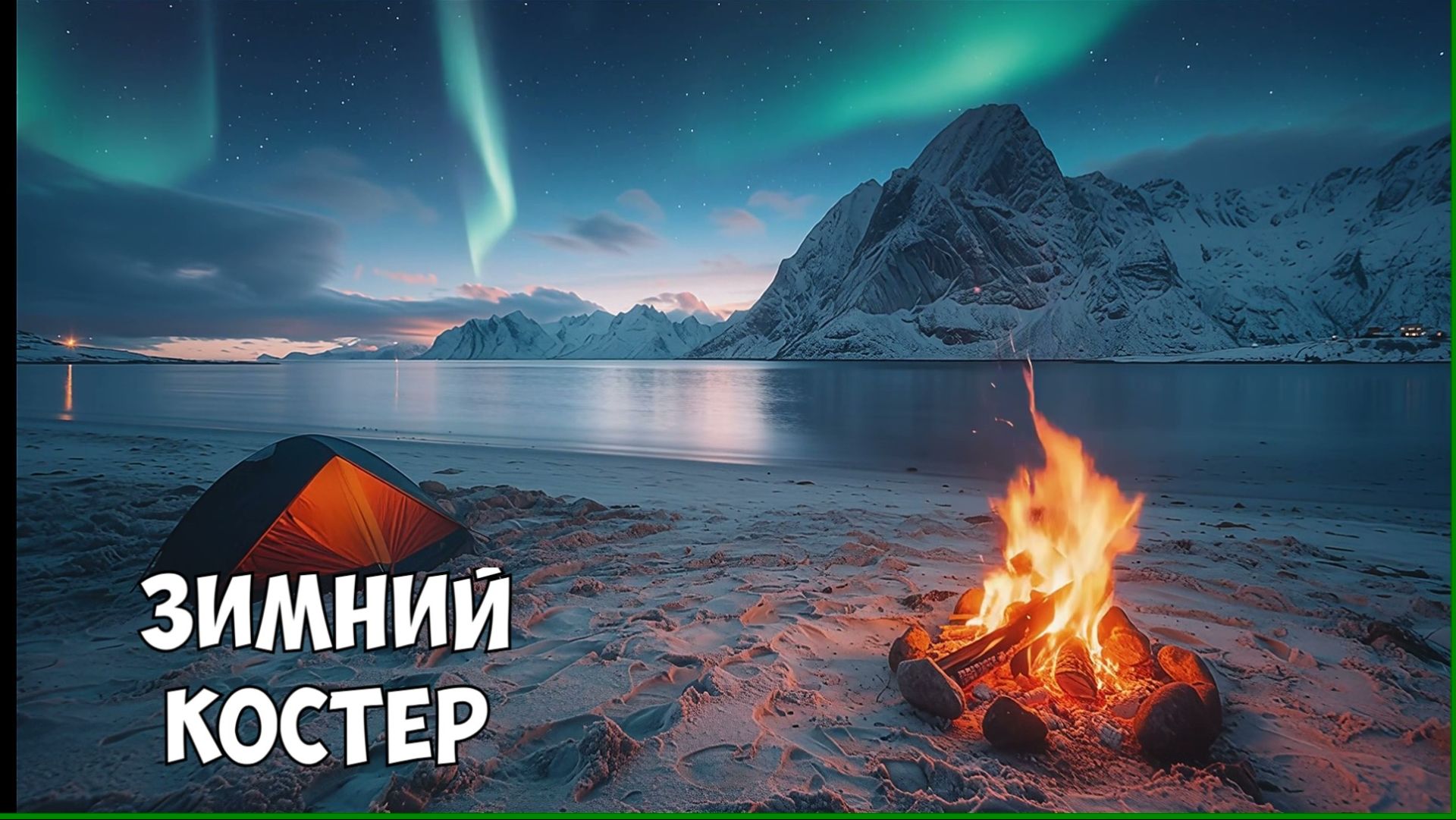 Зимний уютный костер, треск дров, северное сияние, мелодия для сна смотреть онлайн