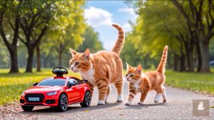 😹Мама кошечка подарила своему маленькому сыночку красную машинку🔥