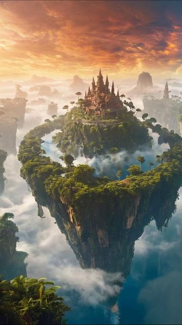 Красивая замковая страна в облаках #фантазия #природа #приключения