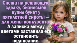 Спеша на решающую сделку, бизнесмен купил букет у пятилетней сироты — для жены конкурента.