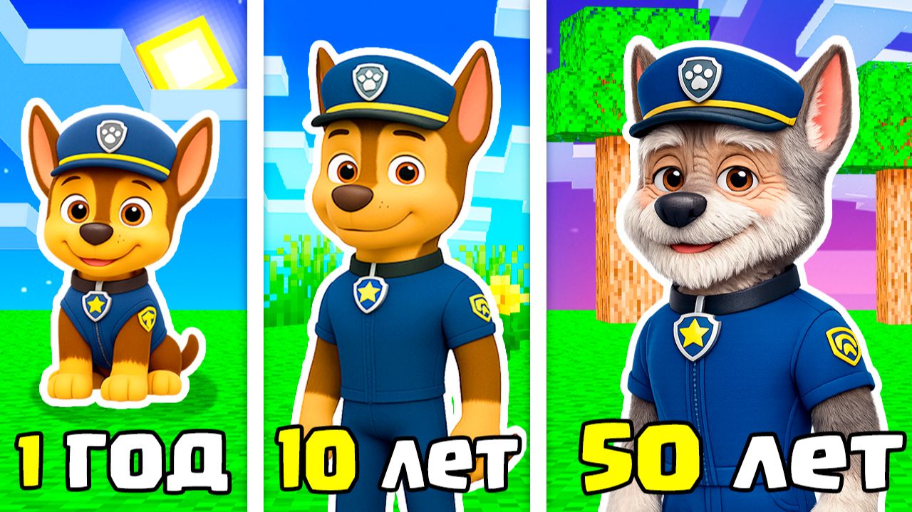 ГОНЩИК ВСЯ ЖИЗНЬ от РОЖДЕНИЯ до СТАРОСТИ ЩЕНЯЧИЙ ПАТРУЛЬ в МАЙНКРАФТ КАК МЕНЯЛСЯ ГОНЩИК смотреть онлайн