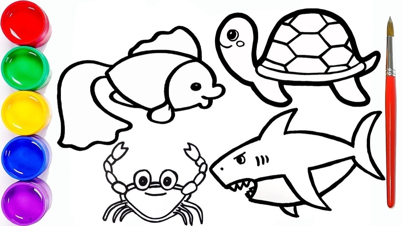 Мультик раскраска для детей и малышей. Новый сборник рисунков. Как нарисовать рыбу акулу, черепаху смотреть онлайн