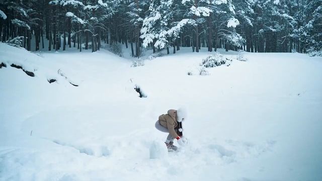  Уютный отдых в заснеженом домике леплю снеговика.