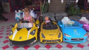 Настя в зоопарке кормит животных