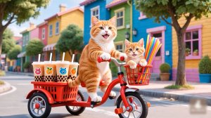 😹Мама кошечка со своим маленьким котёночком везут вкусные фруктовые напитки🔥