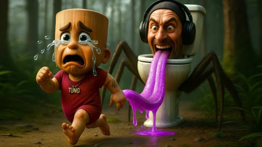 Малыша Тунг Тунг Сахура преследует Скибиди монстр унитаз. Малыша Тунг Тунг Сахура преследует Скибиди монстр унитаз.