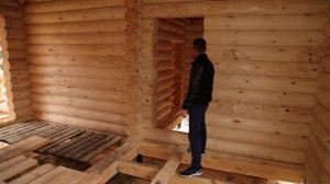 Видеообзор бани под крышу из оцилиндрованного бревна площадью 40 м/кв.