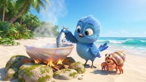 Детские видео . Маленькая птичка ловит рыбу, а Отшельник Краб готовит угощение на пляже