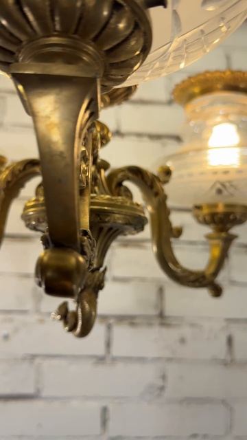 Антикварная трёхрожковая люстра из бронзы 20719