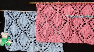 Красивый ажурный узор из ромбов спицами. Видео МК вязания ажура 0167 со схемой