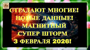 СТРАДАЮТ МНОГИЕ! НОВЫЕ ДАННЫЕ! МАГНИТНЫЙ СУПЕР ШТОРМ 3 ФЕВРАЛЯ 2026!