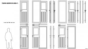 Судовая деревянная дверь A. Чертёж. Ship wooden door A. Drawings.