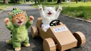 Мультики для детей, котики вместе из картонки сделали машинку/видео про котиков