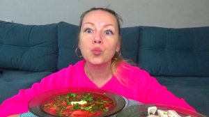 Мукбанг вторяки Борщ с салом и луком. Обэд. Еда вкуснота.