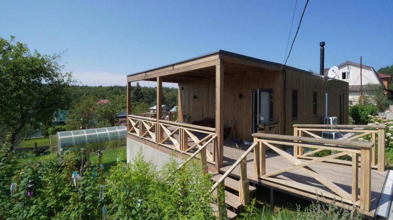 Модульный дом 50 кв.м. 4 модуля, сложный рельеф участка смотреть онлайн