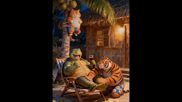 Добрый милый кот и черепаха