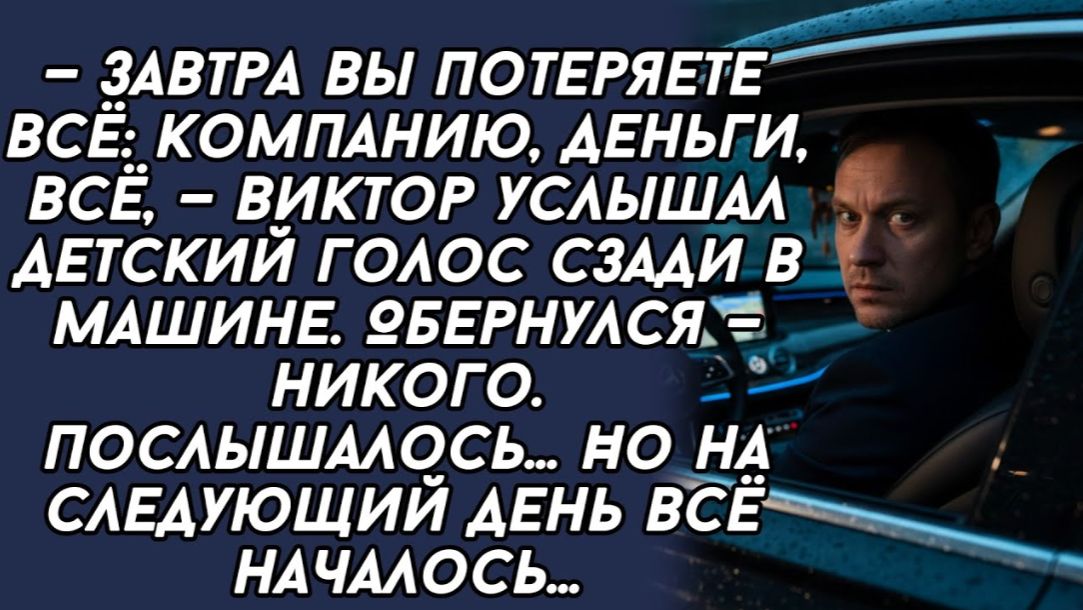 —Завтра вы потеряете всё: компанию, деньги— Виктор услышал детский голос сзади в машине.