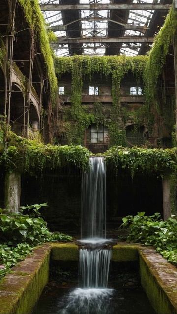 Заброшенное место с водопадом и зеленью #природа #заброшенные_места #водопад