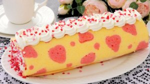 Романтичный бисквитный рулет с сердечками