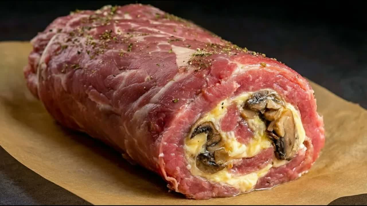 Удивите гостей! МЯСО ТАЕТ ВО РТУ! СОЧНАЯ СВИНИНА с грибами и сыром к празднику. смотреть онлайн