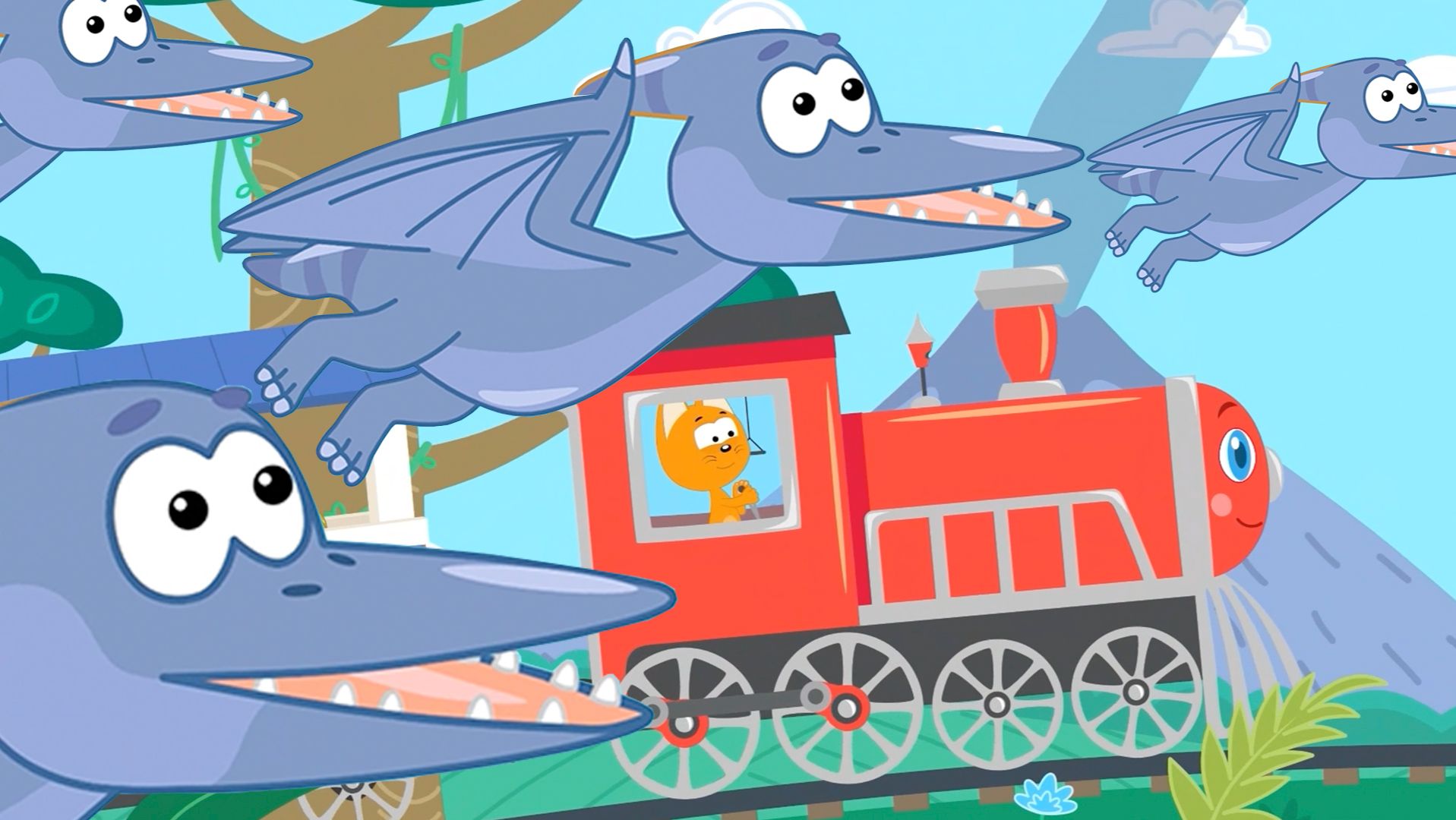 ПАРОВОЗ ДИНОЗАВРОВ - Котёнок Котэ - Мультики песенки для малышей смотреть онлайн