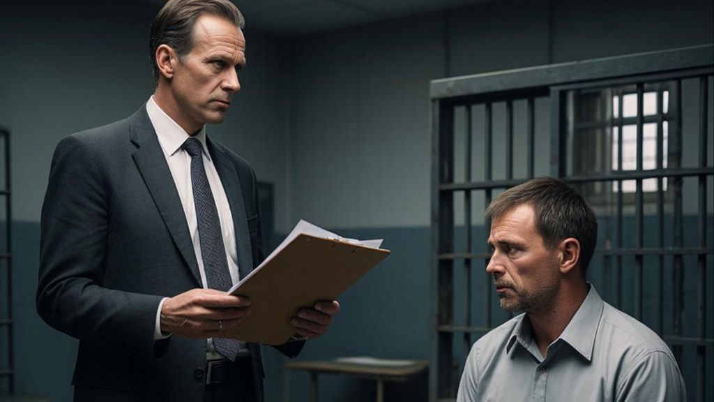 Адвокат беседует с арестованным, завтра на мере того должны отвустить на подписку…