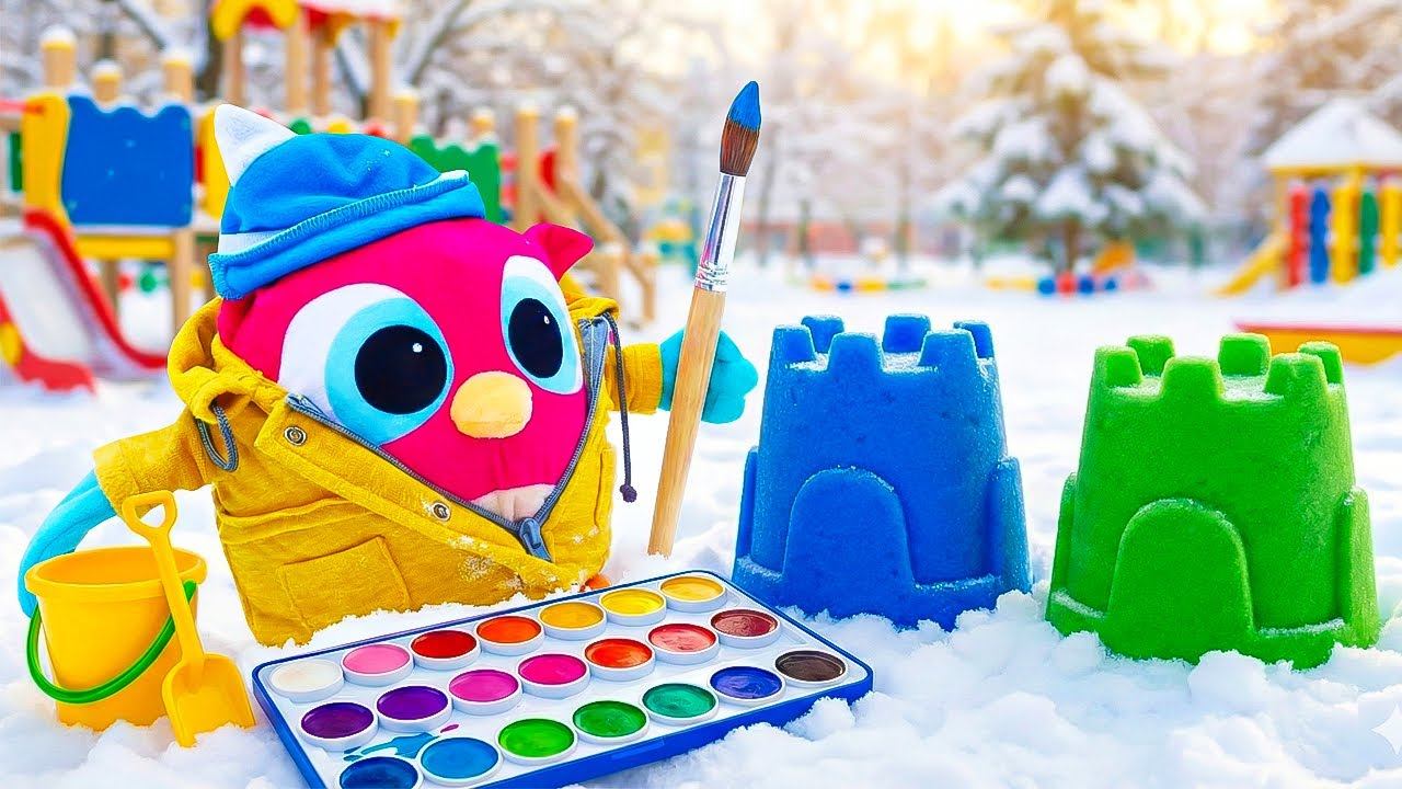 Совёнок Хоп Хоп лепит цветные фигурки из снега - Зимние игры для детей смотреть онлайн