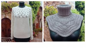 Вторая готовая работа кофточка «Ветка Сакуры» из хлопковой пряжи  и манишка спицами.