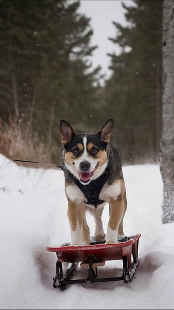 Собака на санках в зимнем лесу собаки зима приключения