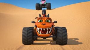 Пожарная машина против монстр-трака  в Дино-парке . детский мультик про машинки развивающий сказка