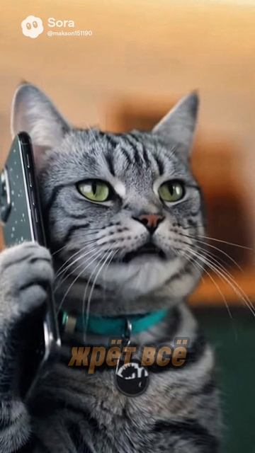 Кот по телефону #sora #ии #юмор #угар #прикол #веселыекоты #funny #смех #cute #ржака #cat