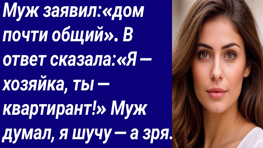 Истории со Смыслом/Муж заявил:«дом почти общий». В ответ сказала:«Я — хозяйка, ты — квартирант!».