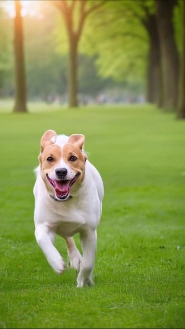 Счастливый пес бегает по парку #собаки #радость #питомцы