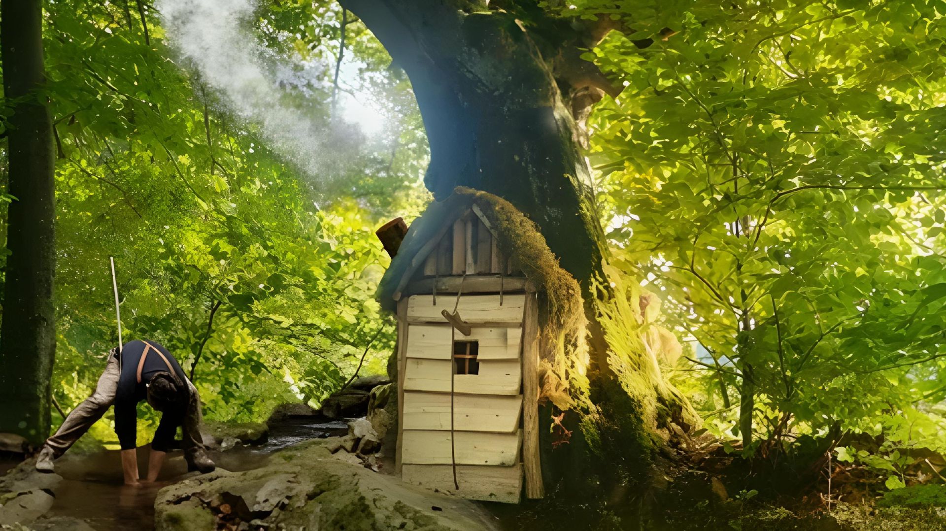 Соорудил тайное убежище в большом дереве. Выживание и рыбалка в дикой природе. Бушкрафт смотреть онлайн