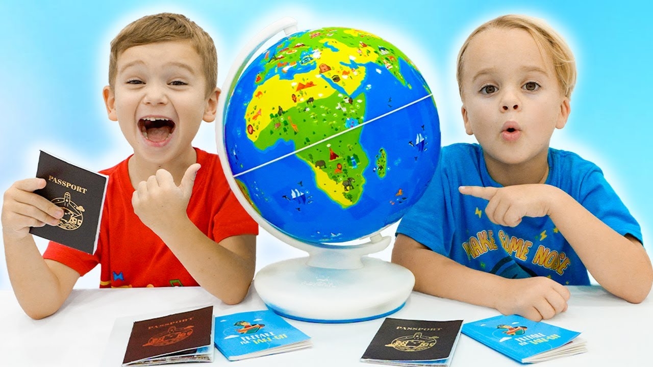 Крис и Майкл изучают мир и страны с глобусом Orboot Земля. смотреть онлайн